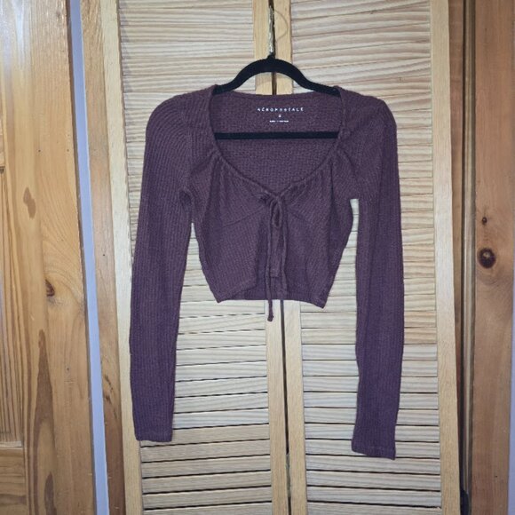 Aeropostale Women's Long Sleeve Cropped Top with Front Tie, Size Small - Picture 5 of 5